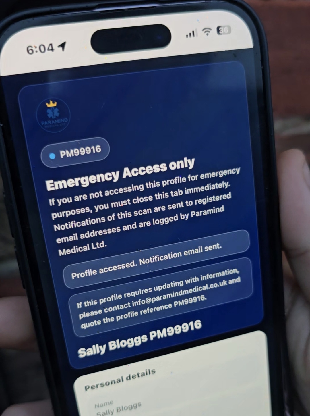 Paramind Medical Lifeline Key Safe QR sticker